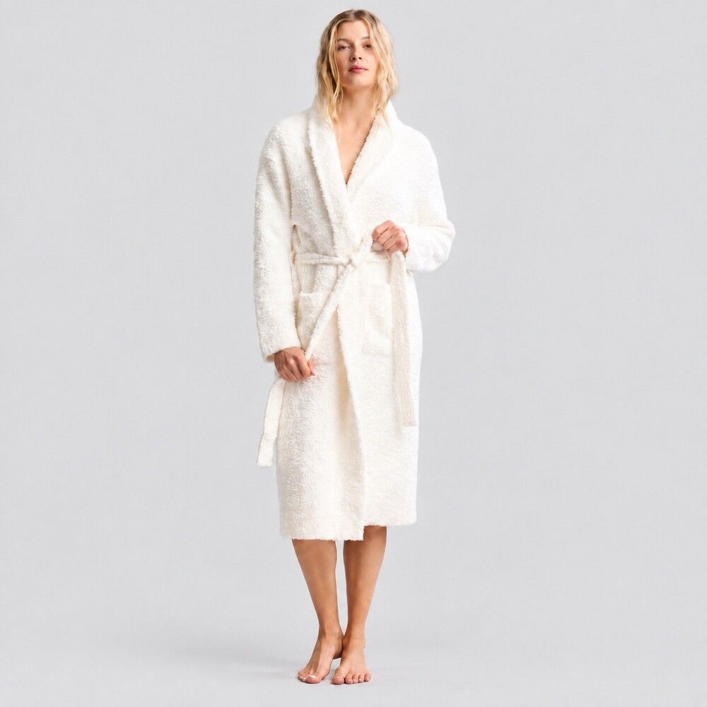 Barefoot Dreams CozyChic Adult Robe Cream Size 2 Women’s L/XL Plush Belted NWT